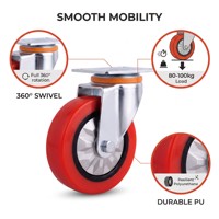 Roue pivotante à axe unique en polyuréthane (PU) de taille moyenne pour chariot, chariot à roulettes, mobilier industriel et équipement