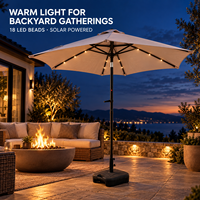 Parasol de table central de 2,3 m avec 18 LED solaires, tissu DTY 200g et manivelle autobloquante pour jardin et terrasse