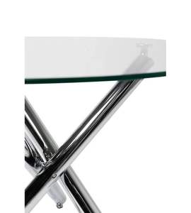 طاولة غرفة مستديرة لـ 4-6 أشخاص من الزجاج المقسى الحديث قاعدة فضية متينة لأرجل الكروم لغرفة المعيشة وغرفة الطعام - Product Image 3