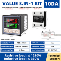Pengontrol Suhu PID REX-C100 + KSSR-10 DA Solid State Relay 10A+K Termokopel 1m Probe RKC+Kit Kontrol Heatsink