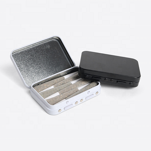 Eco Friendly Airtight Child Resistant Square Tin with Plastic Button Lock Hinged Lid for Pill & Condom Storage