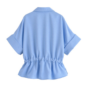 NOVEDAD DE VERANO 2025, traje de viaje para mujer, <span class=keywords><strong>camisa</strong></span> de cintura con cordones de <span class=keywords><strong>Joker</strong></span> con pantalones de cintura alta tejidos con decoración de botones - Product Image 3