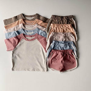 Ensembles de vêtements pour enfants, T-shirt et short en coton de couleur tendance été 2021, pour garçons et filles - Product Image 1