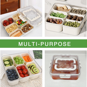 Stackable Portable 6 Compartment <b>Plastic</b> <b>Clear</b> Snack Box Refrigerator Freshness Food Storage Bin - Product Image 6
