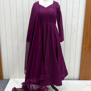 Tissu Anarkali de Qualité Supérieure, Georgette de Fox Pure et Lourde, Broderie de Sequins Lukhnawi, Prix de Gros - Product Image 1