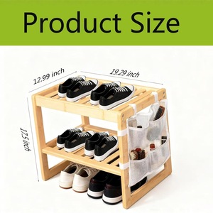 Bedside <b>Table</b> With Storage Shelf <b>Bamboo</b> Minimalist Design For Bedroom Nightstand With Mesh Pocket And Two Tiers - Product Image 3