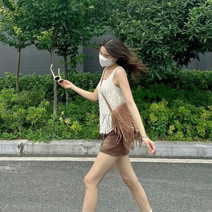 Women's Retro <b>Tassel</b> Bag Zippered Crossbody Polyester Lined Faux Suede Saddle Bag Fashion Trend-Hundreds <b>Handbags</b> - Product Image 4