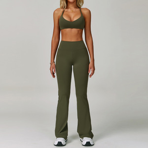 PASUXI Conjunto Deportivo de Gimnasio para Mujer al por Mayor Mallas y Crop <span class=keywords><strong>Top</strong></span> de Manga Larga sin Costuras de 2 Piezas para Fitness y Yoga - Product Image 2