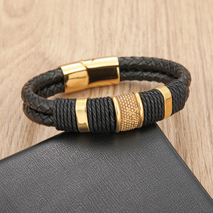 สร้อยข้อมือหนัง PU ถักสีดำสำหรับผู้ชาย พร้อมตัวล็อคแม่เหล็กชุบเงิน สไตล์คลาสสิก ของขวัญเครื่องประดับ - Product Image 4