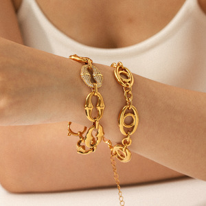 MW 18k Gold Stainless Steel Dainty Two Tone Chain <strong>Bracelet</strong> Stackable Modern Layered <strong>Aesthetic</strong> Trending Chain O-Shaped <strong>Bracelet</strong> - Product Image 3