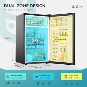 Mini réfrigérateur EUHOMY avec congélateur, 90 litres, réfrigérateur compact, porte simple, thermostat réglable, pose libre - Product Image 2