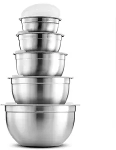 Premium Stainless-Steel Mixing Bowls with Airtight Lids (Set of 5) Nesting Bowls for Space-Saving Storage