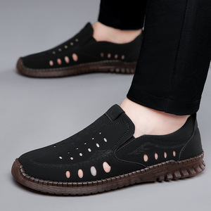 Sandales décontractées pour hommes en cuir véritable à bout ouvert avec semelle extérieure en caoutchouc respirant – Chaussures d'été - Product Image 4
