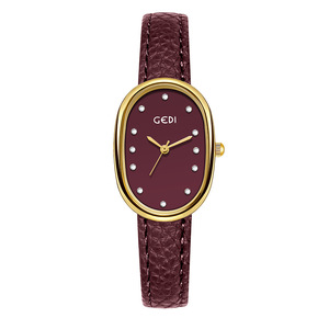 Elegante Reloj de Cuarzo para Mujer, Estilo Ligero y Lujoso, Esfera Ovalada de Nácar, Correa de Cuero con Textura de Lichi, Reloj de Nicho Resistente al Agua - Product Image 1