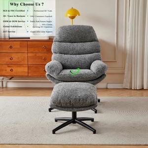 Fauteuil OKAY, style moderne minimaliste, tissu gris, fauteuil pivotant avec repose-pieds pour salon - Product Image 1
