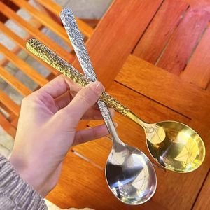 Stainless Steel Crackle Pattern Spoon Japanese Hammered Round Head Household Rice Soup Dessert Spoon <b>Hand</b> <b>Wash</b> Only - Product Image 1