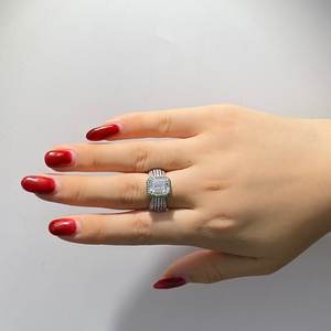 Cincin pertunangan emas padat 14k, cincin berlian ukuran besar, cincin pertunangan pernikahan Halo potongan zamrud 5*7mm - Product Image 6