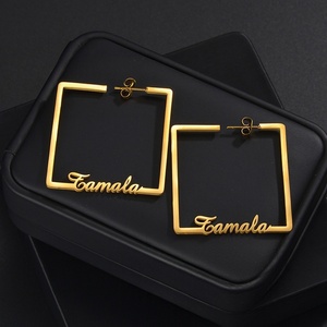 Custom Name Square <b>Hoop</b> <b>Earring</b> <b>For</b> Women High Quality Stainless Steel Jewelry Personalized Gift - Product Image 4