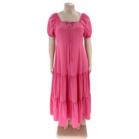 Nouvelle Robe Décontractée Ample Grande Taille Été 2026 pour Femme, Couleur Unie, Col U, Manches Courtes, Coupe Trapèze, Respirante et de Haute Qualité