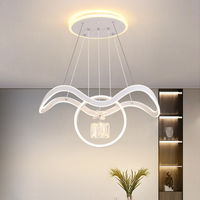 Lampu Gantung LED Modern Wave & Ring Minimalis untuk Ruang Tamu dengan Kristal di Tengah, Remote Control, Tinggi Dapat Disesuaikan
