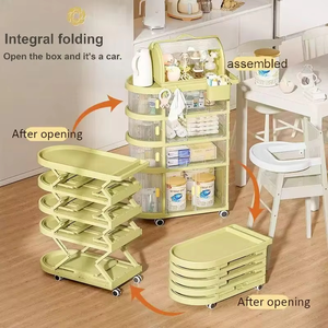 पोर्टेबल पहिया फोल्डेबल प्लास्टिक दराज भंडारण ट्रॉली रोलिंग कार्ट कई परतों आधुनिक रसोई घर कार्यालय उद्यान - Product Image 4