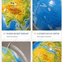 Globe terrestre en relief 3D tactile avec caractéristiques bathymétriques en cinq couleurs et échelle de latitude et de longitude