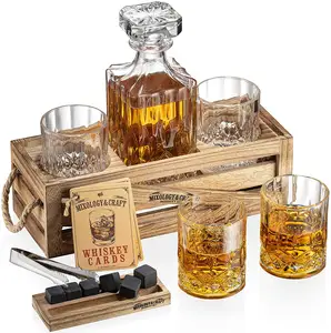 Whiskey stones gift set for men rustic wood stand whiskey stone storage tray gift wood caddy for whiskey set