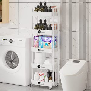 Slim Rolling Adjustable Folding Utility <b>Cart</b> with Wheels Space Saving Carbon Steel Organizer Rack for Kitchen - Product Image 5
