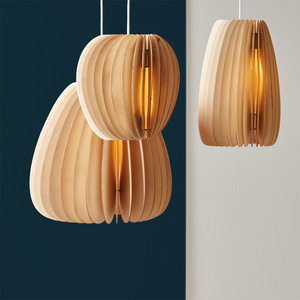 Lampe suspendue ovale en bois de style japonais, E27 LED, pour chambre à coucher et bureau, protection des yeux - Product Image 1