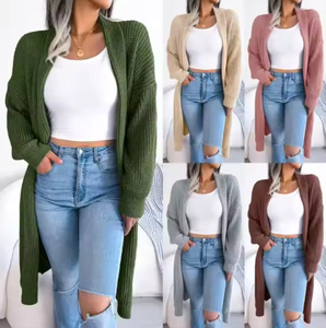 Cárdigan Largo para Mujer, Color Sólido, Tejido Jacquard de Alta Calidad, Cálido, Informal, para Primavera, Suéter Holgado para el Día a Día, Tops de Punto para Mujer - Product Image 1