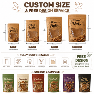 Sachet d'emballage pour noix, personnalisé, en papier kraft, avec fenêtre transparente, refermable, qualité alimentaire - Product Image 2