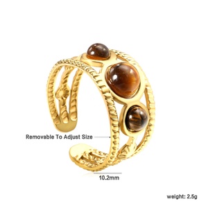 Anillo Ajustable de Acero Inoxidable Impermeable con Estrella y Turquesa, Bañado en Oro PVD de 18K, Anillo Abierto con Textura de Estrella de Mar - Product Image 3