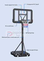 Panier de Basketball Portable pour Adultes avec Panneau Transparent en PVC de 110x75cm et Cadre en PE