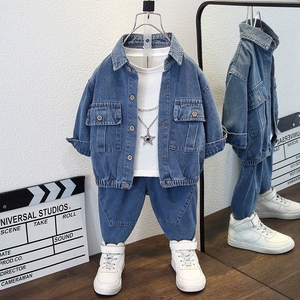 Western Style Casual Denim Kids Clothing Sets Cool <strong>Boy</strong> Long Sleeves Two Piece Set 8 Y Blue Cowboy Birthday Children's <strong>Suit</strong> - Product Image 1