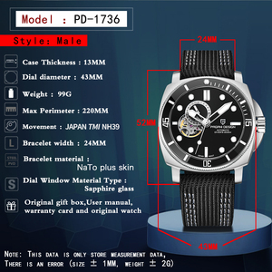 Atch 1736 EW aterateraterlass 200 EW en M ateraterproof apapphire Lass tomutomatic atapan 39 39 Stainless Teel ase atch - Product Image 5
