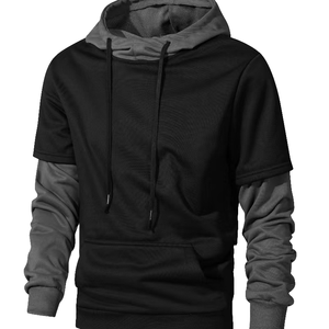 2026 Fashion Patchwork Knitted Eco-Friendly Spring <b>Men's</b> Hooded <b>Pullover</b> Drawstring Pocket Casual Long Sleeve Sweatshirt - Product Image 1