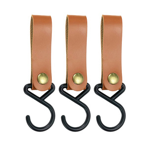 Outdoor Camping Storage Rack <b>Hooks</b> PU Leather <b>S</b> <b>Hook</b> Carbon Steel 30kg Load Capacity Detachable For Clothesline Tent Use - Product Image 5