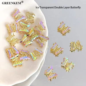 Décoration d'ongles 3D Aurora Crystal Ice Transparent Double Couche Papillon Or Strass d'ongles en métal coloré - Product Image 2