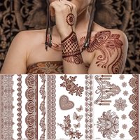 Autocollants de tatouage temporaire au henné rouge pour la main entière, motifs de tatouage au henné marron pour femmes