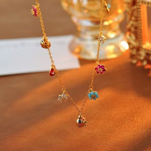 Minimalista personalizado joyería de moda collar elegante 14K cadena de oro colorido flor mariquita encanto colgante collar para mujer - Product Image 2