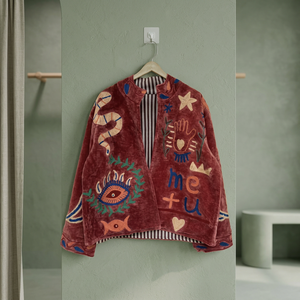 Chaqueta de Terciopelo para Mujer Tallas Grandes, con Bordado a Mano de Ojo de Serpiente, Corte Holgado, Abrigo de Otoño de Manga Larga, Material Grueso - Product Image 1