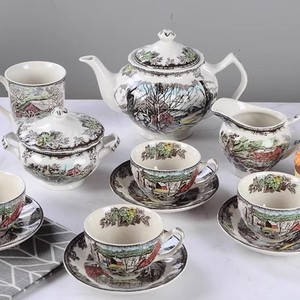 Juego de Té y Café de Cerámica para la Tarde, Estilo Europeo de Lujo, Precio Bajo con Descuento, Diseño Redondo, en Caja de Porcelana, Vajilla - Product Image 1