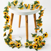 Guirlande de tournesols artificiels en soie avec feuilles vertes, fausse guirlande florale pour la décoration de la maison, des fêtes et des mariages