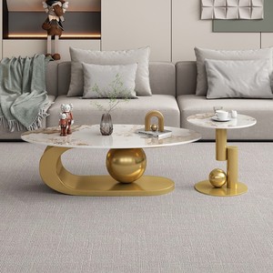 Bán Buôn Titan Thép Không Gỉ Ánh Sáng Sang Trọng Phong Cách Slate Top Bàn Cà Phê Cho Phòng Khách Khách Sạn Nhỏ Tùy Biến Đồ Nội Thất - Product Image 1