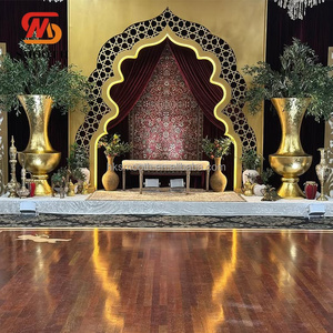 SMOOTH Luxury Gold Hollow Carved Arch Indian Royal Morocco Style Wedding Stage <b>Backdrop</b> Decoration LED Metal Arch <b>Stand</b> - Product Image 2
