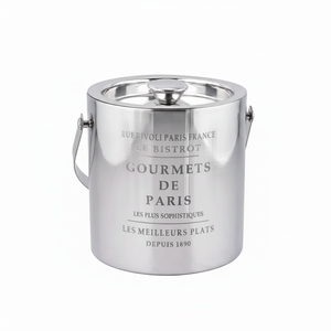 Cubo de hielo de doble pared pesado Premium de acero inoxidable de GOURMETS DE PARIS, en color plateado, con un diseño clásico elegante - Product Image 1