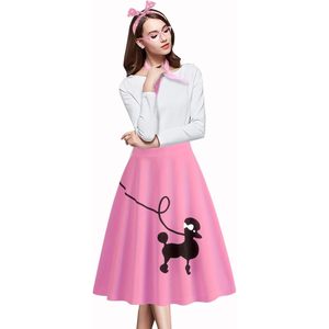 Falda estilo poodle para mujer, estilo vintage de los años 50, color rosa, corte en A, estampada, disfraz retro con accesorios - Product Image 2