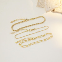 Bracelets unisexes ajustables en laiton plaqué or 18 carats, chaînes torsadées, chaînes à perles, chaînes trombones et chaînes à maillons, style mode