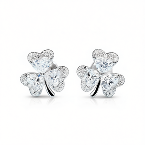 Orecchini in Oro Bianco Certificato con Diamanti Naturali Taglio a Cuore Colore G e Diamanti Laterali, Stile Classico, Gioielli da Donna per Uso Quotidiano - Product Image 1