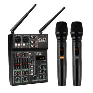 Mezclador de Audio de 4 Canales con Micrófonos Inalámbricos UHF Dobles, Bluetooth Integrado, USB, <span class=keywords><strong>MP3</strong></span>, Alimentación Phantom de 48V para Karaoke, Fiestas y Transmisión <span class=keywords><strong>en</strong></span> Vivo - Product Image 1